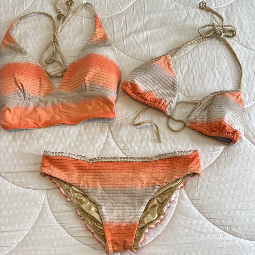3 pc set -Luli Fama Orange and Gold Bikini Set - Great Condition